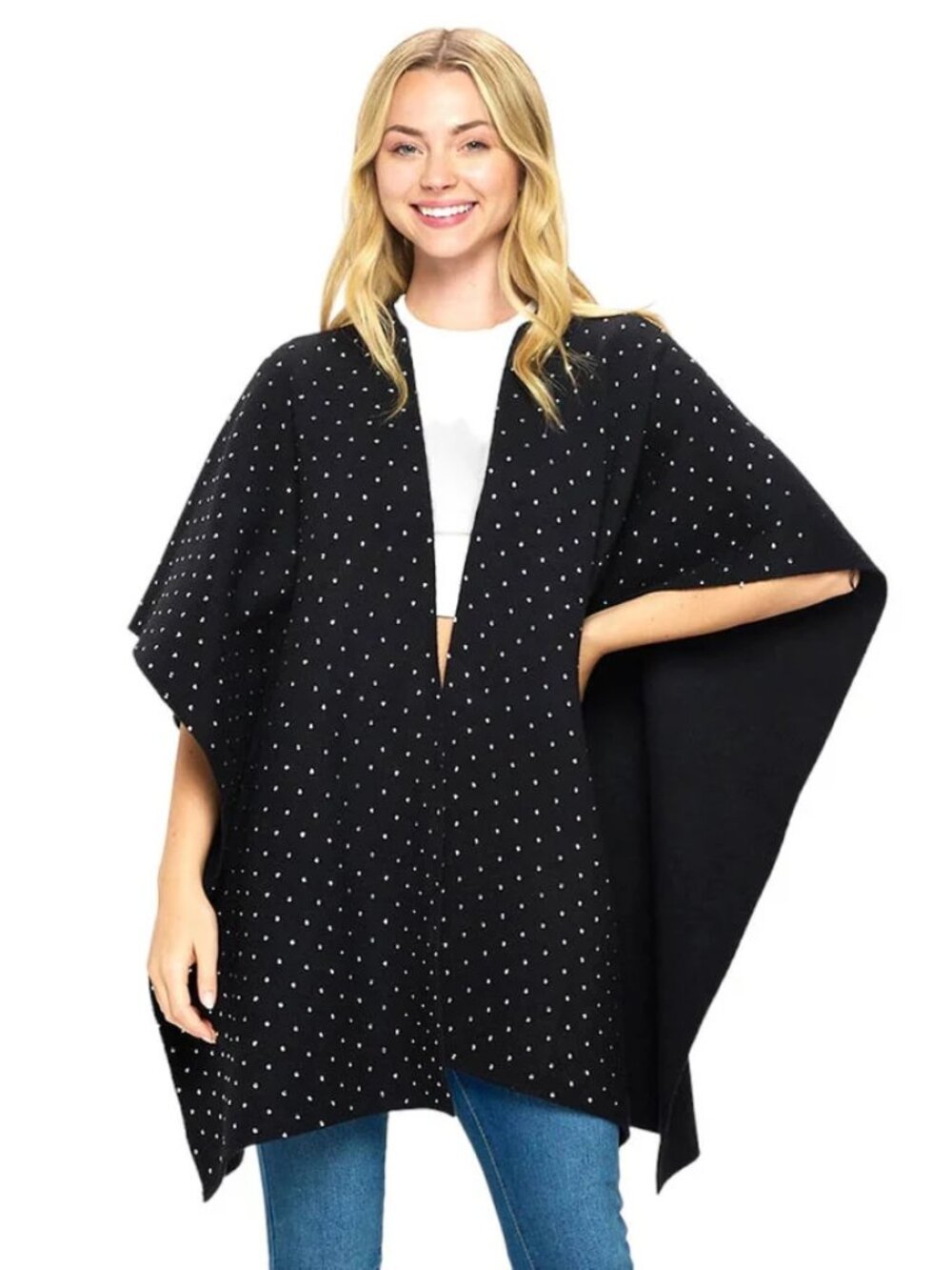Black Bling Solid Ruana Poncho O/S